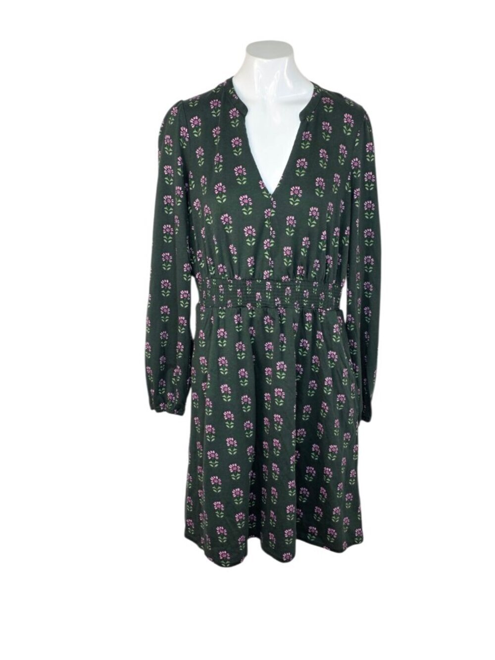 BODEN Sarah Short Jersey Dress, Floral, Pockets, V-Neck, Cottagecore, Size 10
